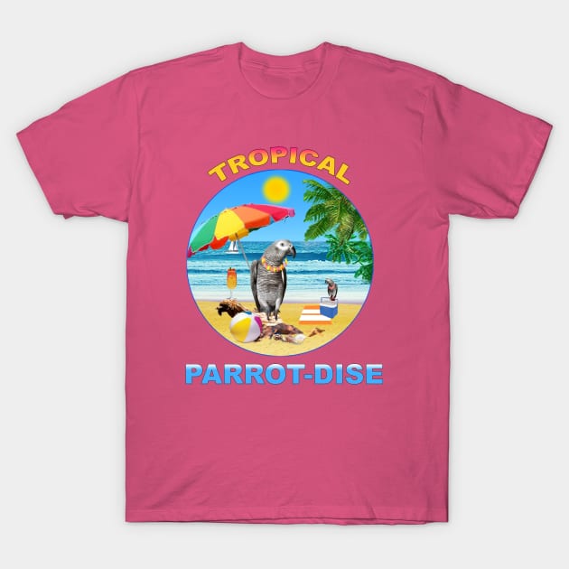 African Grey Timney Parrot Tropical T-Shirt by Pollysapparel